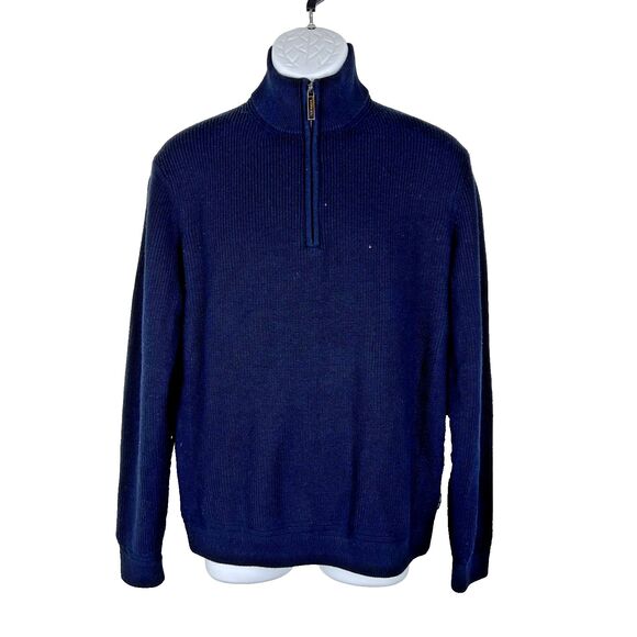 Ted Baker Sweater Men Large Navy Pullover 3/4 Zip Wool Blend Knit Long Sleeve - Picture 15 of 15